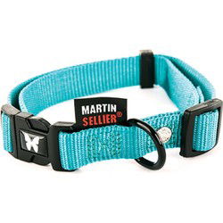 MARTIN SELLIER HALSBAND NYLON TURQUOISE VERSTELBAAR 25 MMX45-65 CM