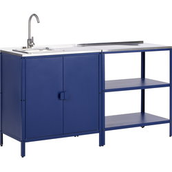 VILAMA - Tuin kookeiland met keukenkast 2-delig - Blauw - RVS