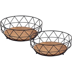 SVJ Schalen Rond - 28 x 28 x 10 cm - Metaal/Hout - Zwart - Set van 2