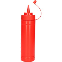 PlasticForte Doseerfles/sausfles - kunststof - rood - met schenktuit - 500 ml - 23 cm - Maatbekers