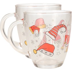 Kerst mok/beker van glas 2x stuks 300 ml met kerstman kleding - Bekers