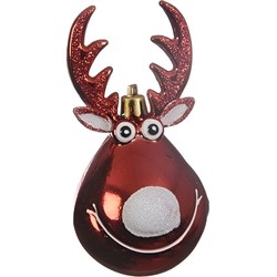 Kerstbal - rendier Rudolph - rood - 11 cm - kunststof - Kerstbal