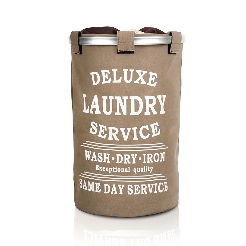 Decopatent® Wasmand 50L - Rond - Tekst Deluxe Laundry Service -> Same Day Service- Badkamer - Wasmand afsluitbaar - Waszak - Bruin - 