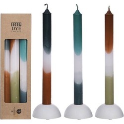 Dip Dye Candles Set 3 st. Petrol/Olive