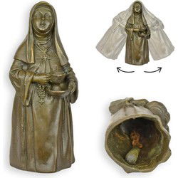 Bronzen tafelbel figuur van een non