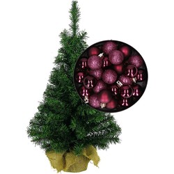 Mini kerstboom/kunst kerstboom H75 cm inclusief kerstballen aubergine paars - Kunstkerstboom