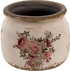 Clayre & Eef Bloempot  Ø 10x9 cm Roze Beige Keramiek Rond Bloemen Bloempot binnen
