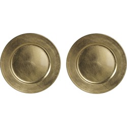 2x Ronde diner/kerstdiner onderborden goud glimmend 33 cm - Kaarsenplateaus