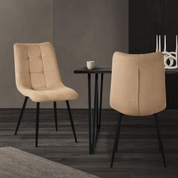 Eetkamerstoelen set van 2 lichtbruin Keukenstoel met polyester bekleding en stalen poten ML design