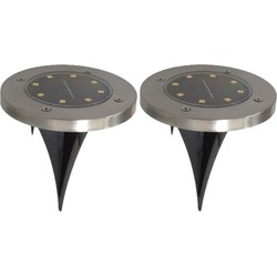 Set van 2x stuks solar tuinlamp/prikspot grondspot op zonne-energie 14 cm - Grondspotjes