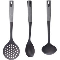 Kook/keuken gerei - set van 3x stuks - zwart/grijs - kunststof - keuken/kook accessoires - Soeplepels