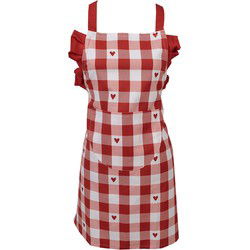 Clayre & Eef Kind Keukenschort Wit Rood Katoen Hartjes