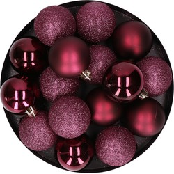 12x stuks kunststof kerstballen aubergine roze 6 cm mat/glans/glitter - Kerstbal