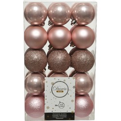 30x stuks kunststof kerstballen lichtroze (blush) 6 cm glans/mat/glitter - Kerstbal