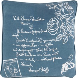 Dutch Decor ROOS - Kussenhoes 45x45 cm - 100% katoen - rozen - tekst - blauw - Dutch Decor