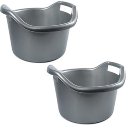 2x Emmer afwasteil met handvatten 14 liter zilver 41 x 24 cm schoonmaakartikelen - Emmers