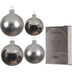 Glazen kerstballen pakket zilver glans/mat 38x stuks 4 en 6 cm inclusief haakjes - Kerstbal