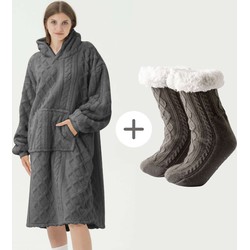 Geen merk VOORDEELSET - Hoodie Sophie + Huissokken Elza - Charcoal Gray - antraciet - Dutch Decor Limited Collection