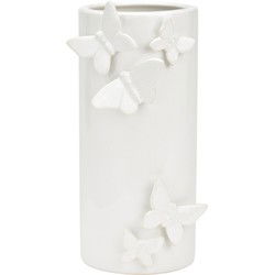 Vaas met 3D vlinderdecor van keramiek, wit (B/H/D) 10x22x12cm