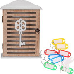 Houten sleutelkastje met 10x stuks sleutellabels - 19 x 28 cm - Sleutelkastjes