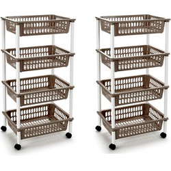 2x stuks taupe opberg trolley/roltafel met 4 manden 85 cm - Opbergmanden