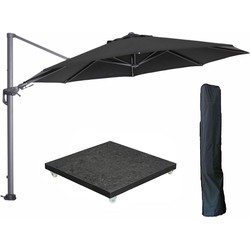 Garden Impressions Hawaii zweefparasol Ø350 cm carbon black / zwart met 90kg royal antraciet parasolvoet en parasolhoes