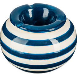 Terras asbak/stormasbak - rond - keramiek - 12 x 8 cm - blauw/wit - Asbakken