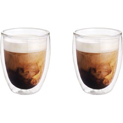 2x Koffieglazen/theeglazen dubbelwandig glas 300 ml - Koffie- en theeglazen