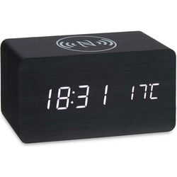 Giftdecor Tafelklok/wekker Josimity - zwart - MDF - 15x7 cm - Wekkers