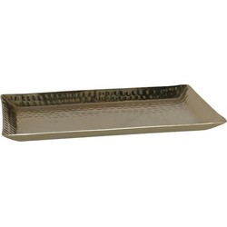 Kaarsen plateau met rand en reliefwerk - rechthoek - metaal - goud - 33 x 20 cm - Kaarsenplateaus