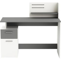 Bureau 1 Deur en 1 Lade, Grijs en Wit Decor, L121,5 cm - Platon