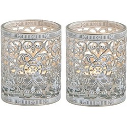 2x Waxinelichthouders zilver antiek 7 cm - Waxinelichtjeshouders