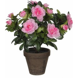 Groene Azalea kunstplanten met roze bloemen 27 cm met pot stan grey - Kunstplanten