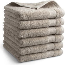 DoubleDry Hotel Handdoeken 50 x 100 cm – Set van 6 – 100% Katoen 500 g/m2 – Zacht & Absorberend - Beige Taupe