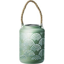 Lumineo Tuin lantaarn - solar - jade groen - D15 x H23 cm - metaal - buitenverlichting - Lantaarns