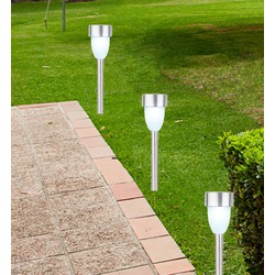 6x Buitenlampen/tuinlampen 36 cm zilver op steker - Prikspotjes