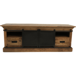 HSM Collection-Tv Meubel Melbourne 2 Deur 2 La-150x45x55-Naturel/Zwart-Mango/Metaal