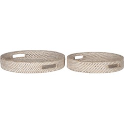 MUST Living Round Rattan tray Saint Barths, set of 2  - 7xØ40 cm / 6xØ35 cm, white wash rattan