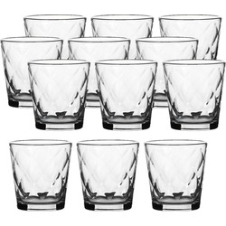 Waterglazen/drinkglazen set van 12x stuks 240 ml transparant kaleido relief - Drinkglazen