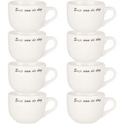 Cosy & Trendy Kommetjes/soepkommen voor dessert/ontbijt - 8x - Keramiek - D10 x 8 cm - wit - Kommetjes