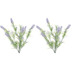 2x Groene/lilapaarse Lavandula lavendel kunstplanten 44 cm bundel/bosje - Kunstplanten