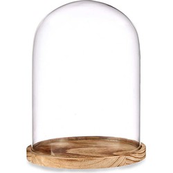 Giftdecor Decoratie stolp - glas - houten lichtbruin plateau - D20.5 x H28 cm - Decoratieve stolpen