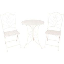 Clayre & Eef Bistroset Bistrotafel Bistrostoel 3-delig  Ø 60x70 Wit Ijzer Balkonset