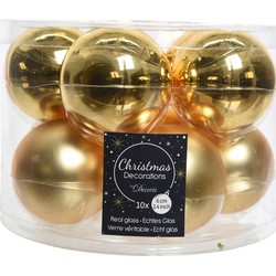 Kerstboomversiering gouden kerstballen van glas 6 cm 10 stuks - Kerstbal