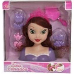 Kaphoofd Prinses van 21 cm voor kinderen bruin met 7 accessoires - kappop - kapkop - kaphoofd