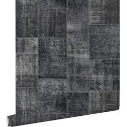 ESTAhome behang kelim patchwork zwart - 53 cm x 10,05 m - 148334