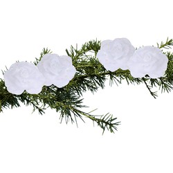 4x stuks decoratie bloemen rozen wit op clip 9 cm - Kunstbloemen