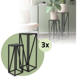 ML-Design bloemenstandaard set van 6, zwart, 21,5x21,5x57,4 cm/26x26x73,5 cm, staal, metalen frame plantenstandaard, bloempothouder 6-delig, bloempotstandaard hoog, bloemkruk decoratie set tafel