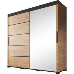 Meubella - Kledingkast Fabio - Eiken - 200 cm - Met spiegel