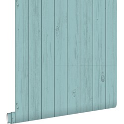 ESTAhome behang smalle sloophout planken vergrijsd zeegroen - 53 cm x 10,05 m - 128855